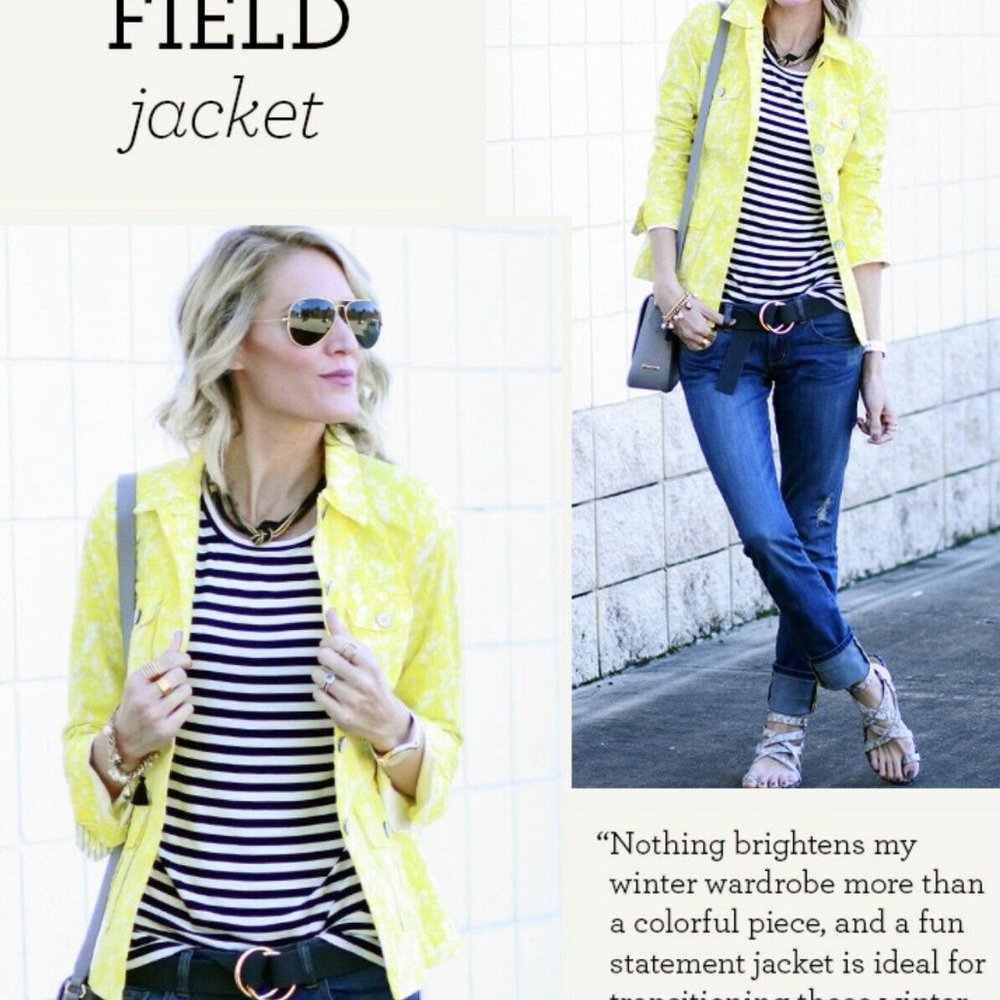 CABI Womens Style #5160 Yellow White Floral Field Jacket Size Small Spring